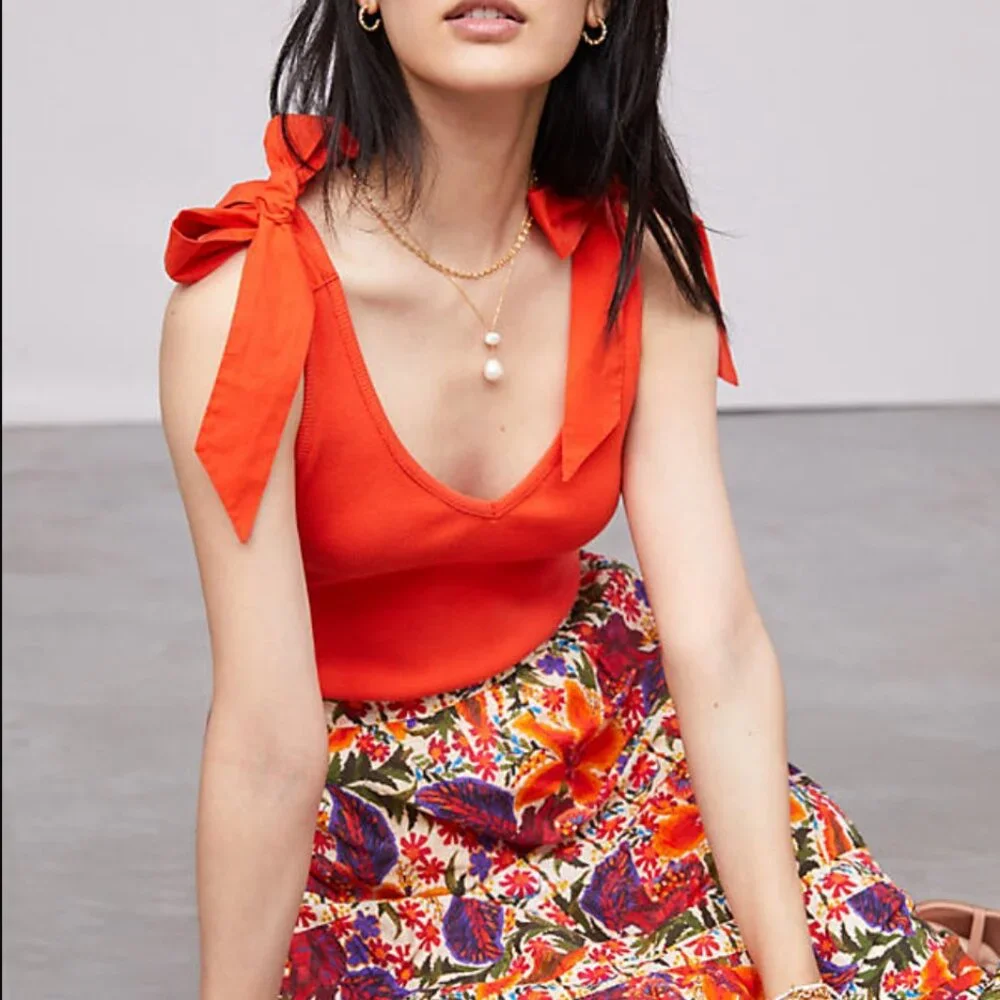 Anthropologie Maeve Red Bow Shoulder-Tie Top - Picture 8 of 8